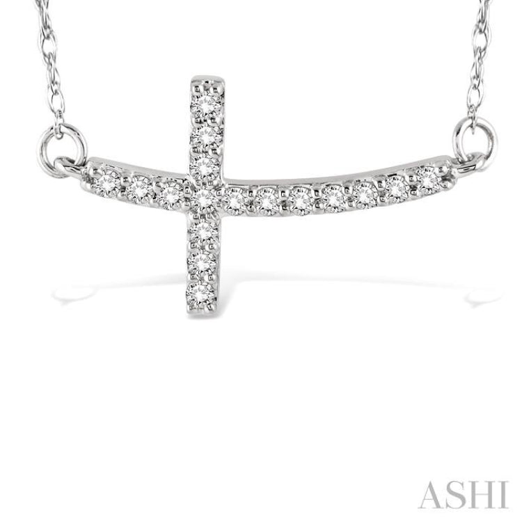 1/5 ctw Round Cut Diamond Cross Pendant in 14K White Gold with Chain