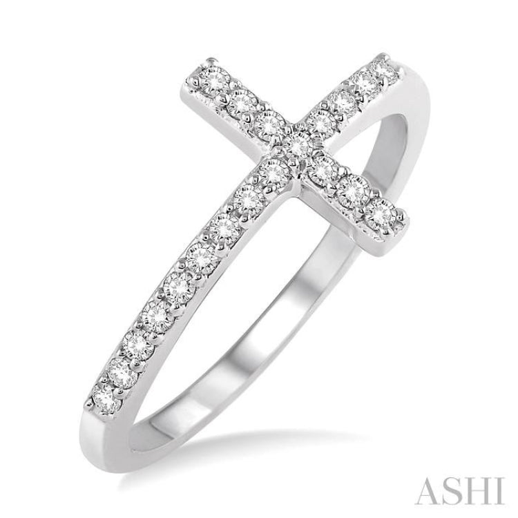1/5 ctw Round Cut Diamond Cross Ring in 10K White Gold