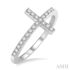 1/5 ctw Round Cut Diamond Cross Ring in 10K White Gold