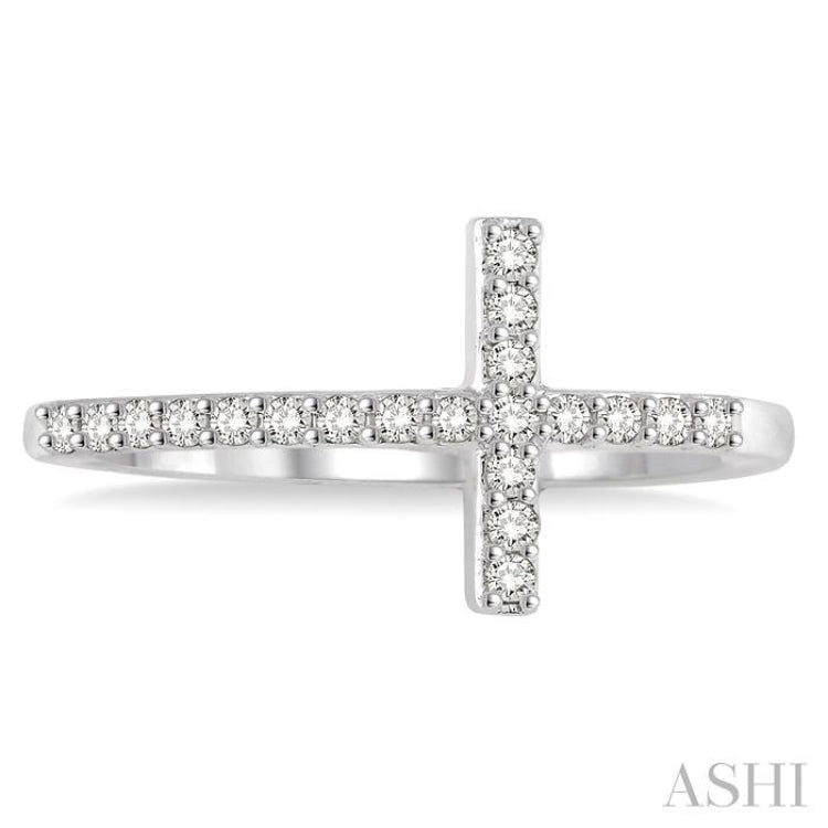 1/5 ctw Round Cut Diamond Cross Ring in 10K White Gold