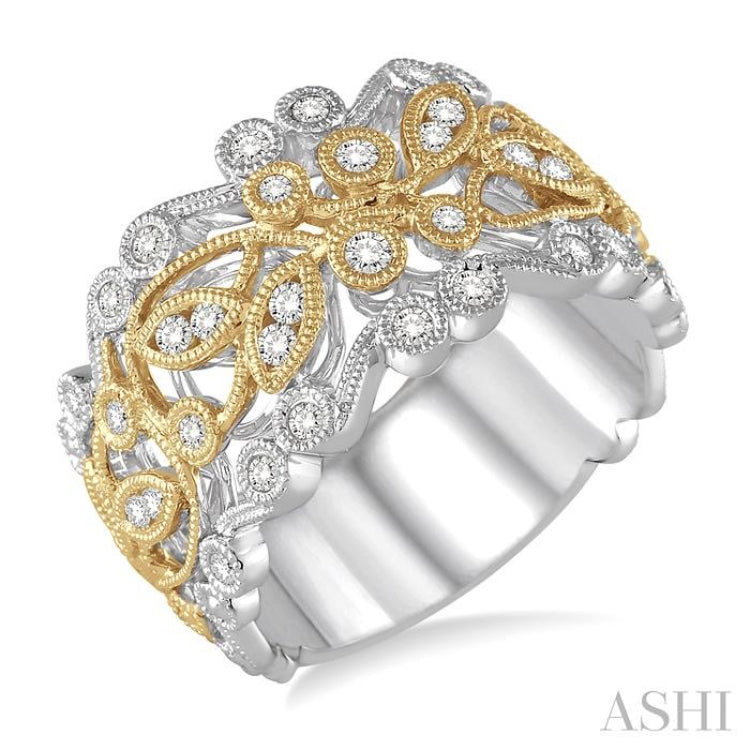 1/2 ctw Round Cut Diamond Fashion Ring in 14K White and Yellow Gold