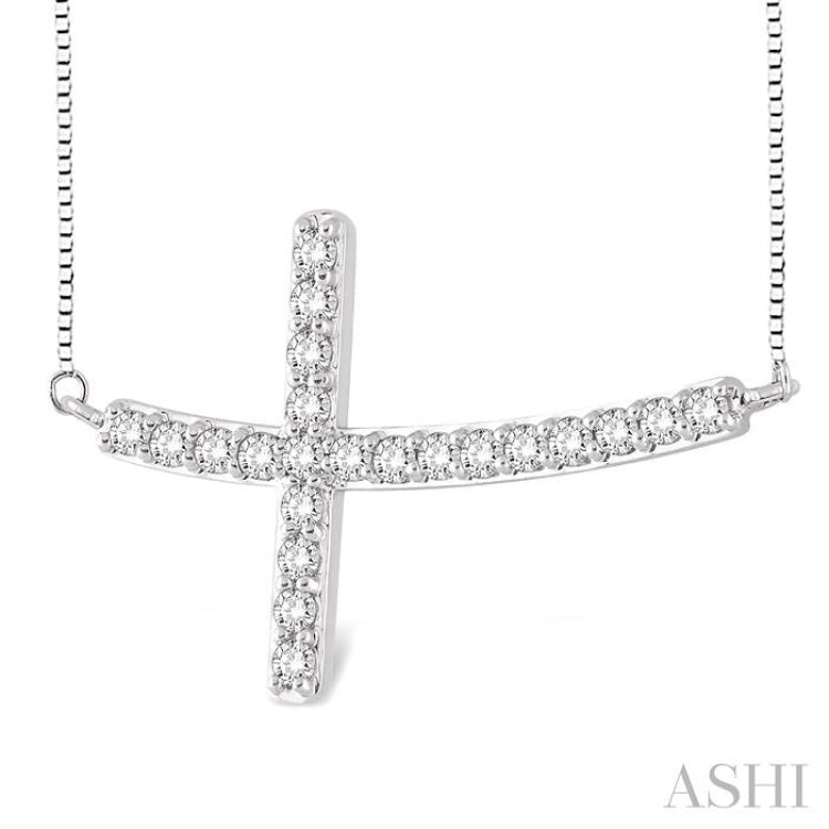 1/2 ctw Round Cut Sideway Cross Pendant in 14K White Gold with Chain