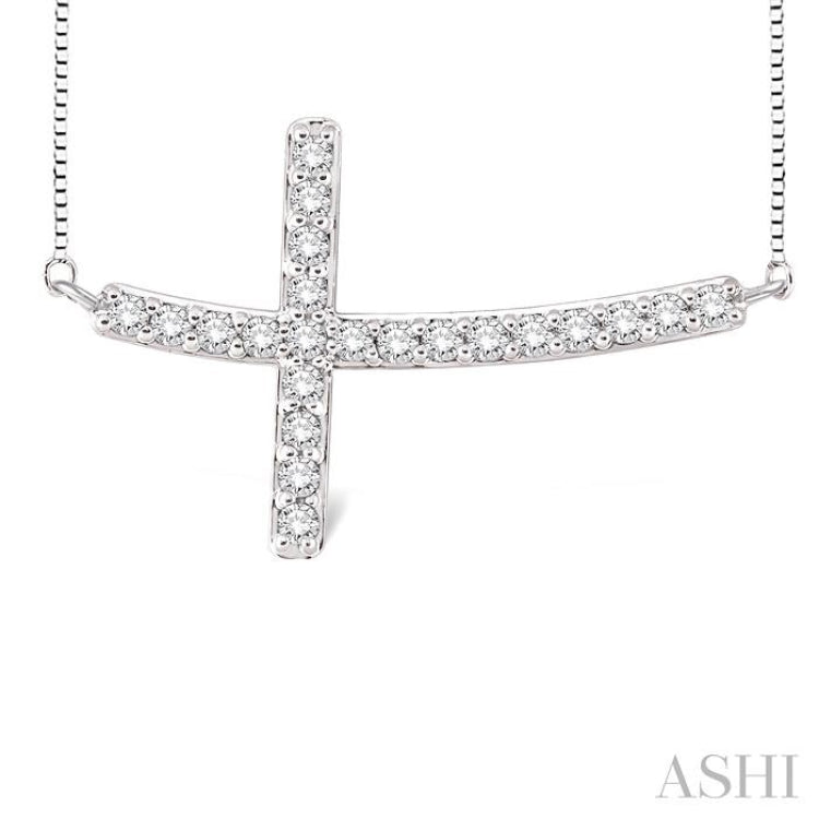 1/2 ctw Round Cut Sideway Cross Pendant in 14K White Gold with Chain
