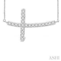 1/2 ctw Round Cut Sideway Cross Pendant in 14K White Gold with Chain