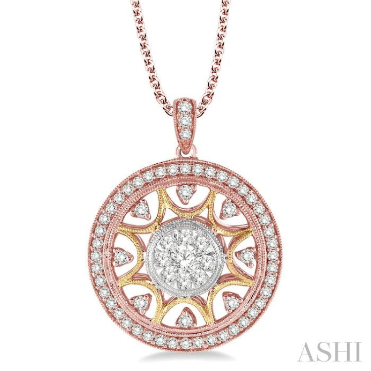 1 ctw Round Cut Diamond Lovebright Pendant in 14K Tri Color Gold with Chain