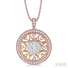1 ctw Round Cut Diamond Lovebright Pendant in 14K Tri Color Gold with Chain