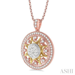 1 ctw Round Cut Diamond Lovebright Pendant in 14K Tri Color Gold with Chain