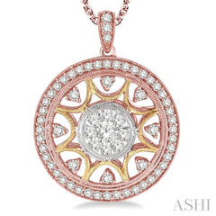 1 ctw Round Cut Diamond Lovebright Pendant in 14K Tri Color Gold with Chain