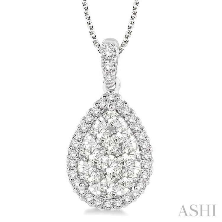2 ctw Pear Shape Diamond Lovebright Pendant in 14K White Gold with Chain