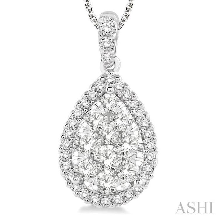 2 ctw Pear Shape Diamond Lovebright Pendant in 14K White Gold with Chain