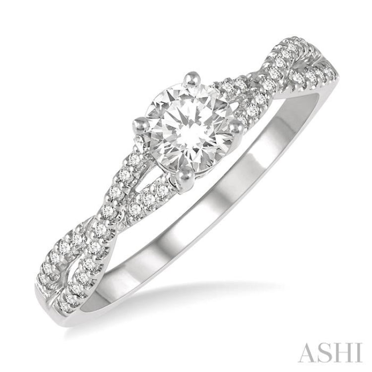 3/8 ctw Diamond Engagement Ring with 1/4 ct Round Cut Center Stone in 14K White Gold