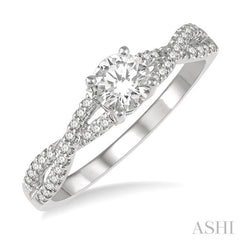 3/8 ctw Diamond Engagement Ring with 1/4 ct Round Cut Center Stone in 14K White Gold