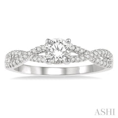 3/8 ctw Diamond Engagement Ring with 1/4 ct Round Cut Center Stone in 14K White Gold