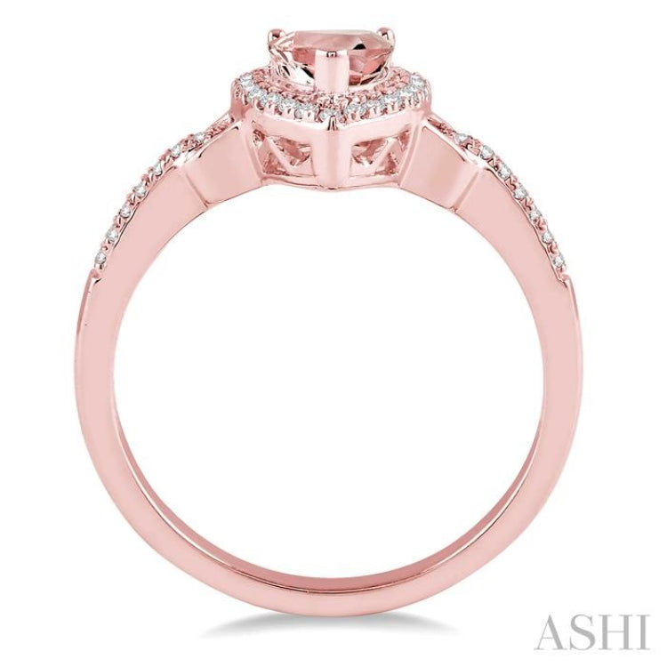 7x5 MM Pear Shape Morganite and 1/6 ctw Round Cut Diamond Ring in 10K Rose Gold