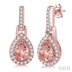 6x4 MM Pear Shape Morganite and 1/5 ctw Round Cut Diamond Earrings in 10K Rose Gold
