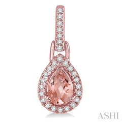 6x4 MM Pear Shape Morganite and 1/5 ctw Round Cut Diamond Earrings in 10K Rose Gold
