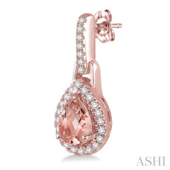 6x4 MM Pear Shape Morganite and 1/5 ctw Round Cut Diamond Earrings in 10K Rose Gold