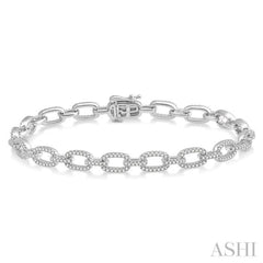 1 1/2 ctw Round Cut Diamond Encrusted Link Paperclip Chain Bracelet in 14K White Gold