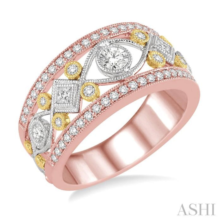 3/4 ctw Diamond Fashion Band in 14K Tri Color Gold