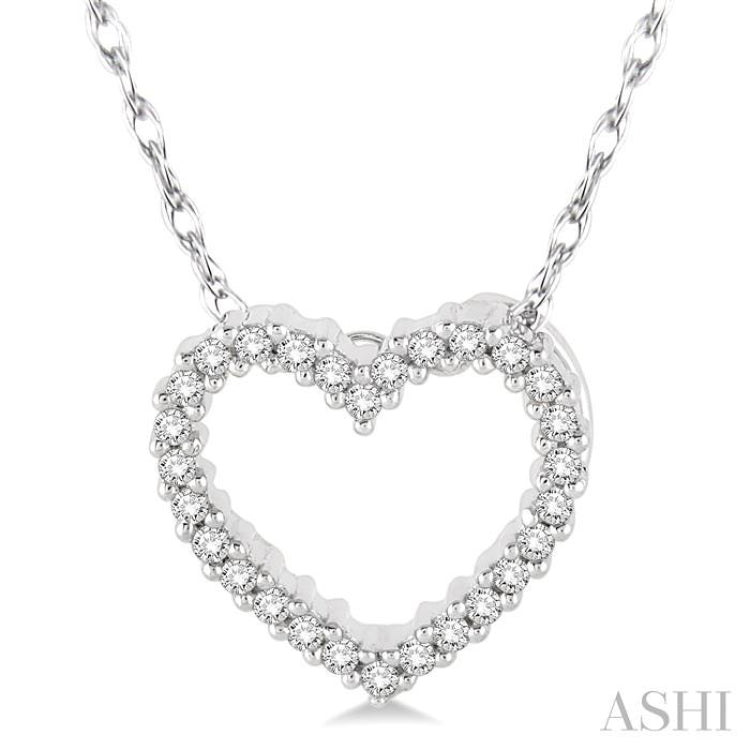 1/10 ctw Round Cut Diamond Heart Pendant in 10K White Gold with Chain