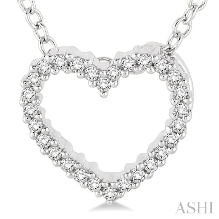 1/10 ctw Round Cut Diamond Heart Pendant in 10K White Gold with Chain