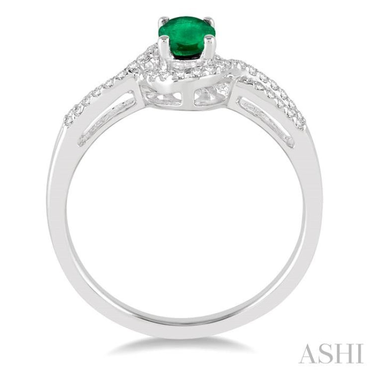 6x4 MM Oval Cut Emerald and 1/6 ctw Round Cut Diamond Ring in 10K White Gold