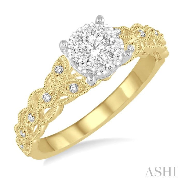 1/3 ctw Round Cut Diamond Lovebright Engagement Ring in 14K Yellow and White Gold