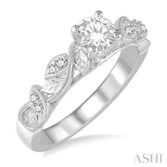 1/3 ctw Diamond Engagement Ring with 1/5 ct Round Cut Center Stone in 14K White Gold