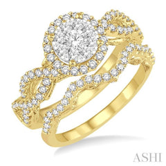 1 ctw Round Cut Diamond Lovebright Bridal Set with 3/4 ctw Engagement Ring and 1/5 ctw Wedding Band in 14K Yellow and White Gold