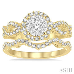 1 ctw Round Cut Diamond Lovebright Bridal Set with 3/4 ctw Engagement Ring and 1/5 ctw Wedding Band in 14K Yellow and White Gold