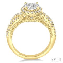 1 ctw Round Cut Diamond Lovebright Bridal Set with 3/4 ctw Engagement Ring and 1/5 ctw Wedding Band in 14K Yellow and White Gold