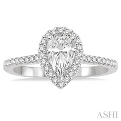 5/8 ctw Diamond Engagement Ring with 1/3 ct Pear Shaped Center stone in 14K White Gold