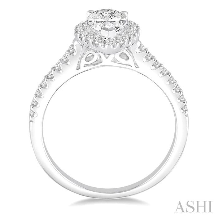 5/8 ctw Diamond Engagement Ring with 1/3 ct Pear Shaped Center stone in 14K White Gold