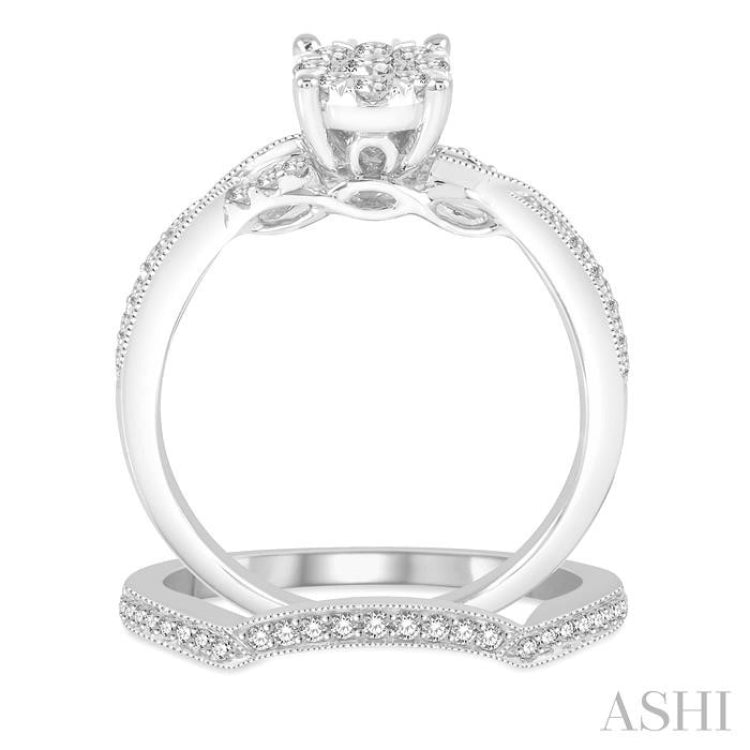 5/8 ctw Round Cut Diamond Lovebright Bridal Set with 1/2 ctw Engagement Ring and 1/6 ctw Wedding Band in 14K White Gold