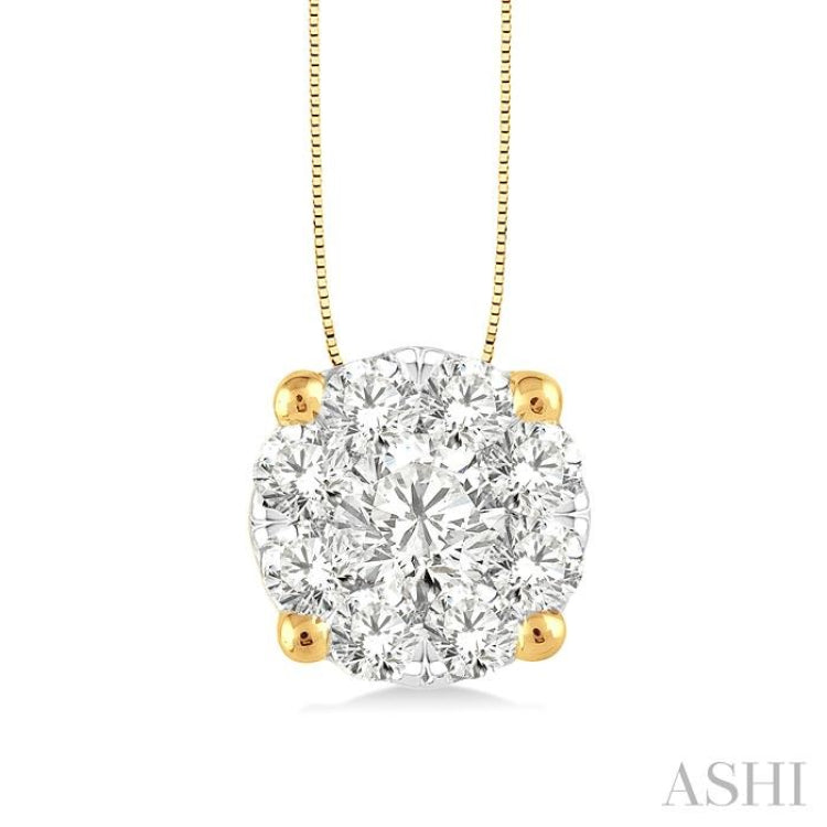 1 ctw Lovebright Round Cut Diamond Pendant in 14K Yellow and White Gold with Chain