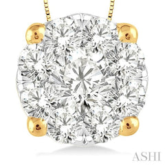 1 ctw Lovebright Round Cut Diamond Pendant in 14K Yellow and White Gold with Chain