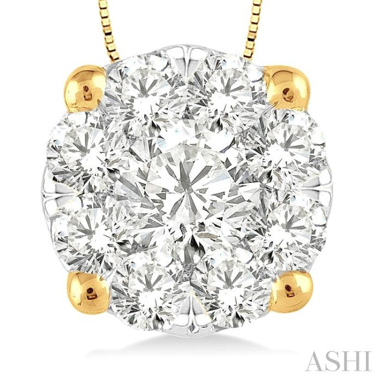 3/4 ctw Lovebright Round Cut Diamond Pendant in 14K Yellow and White Gold with Chain
