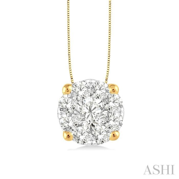 1/2 ctw Lovebright Round Cut Diamond Pendant in 14K Yellow and White Gold with Chain