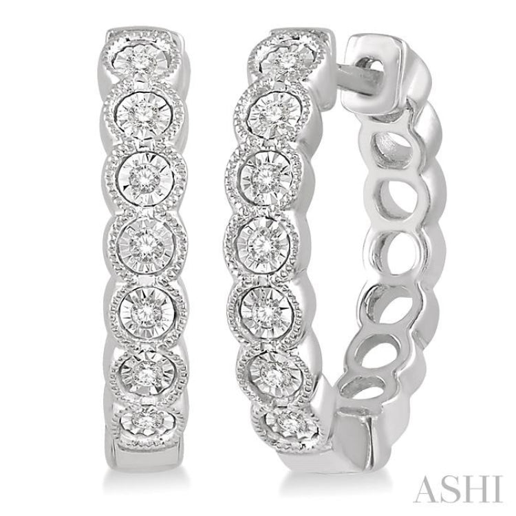 1/10 ctw Lattice Round Cut Diamond Hoop Earrings in 10K White Gold