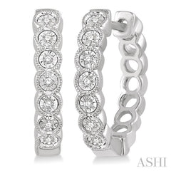 1/10 ctw Lattice Round Cut Diamond Hoop Earrings in 10K White Gold