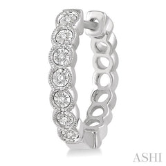 1/10 ctw Lattice Round Cut Diamond Hoop Earrings in 10K White Gold