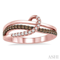 1/4 ctw Triple Cut Shank Clear and Brown Diamond Ladies Ring in 10K Rose Gold