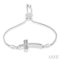 1/20 ctw Cross Charm Round Cut Diamond Sterling Silver Lariat Bracelet