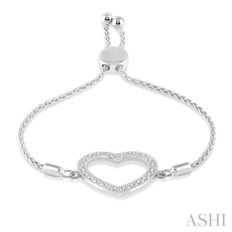 1/10 ctw Heart Charm Round Cut Diamond Sterling Silver Lariat Bracelet