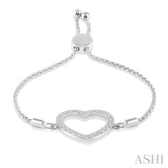 1/10 ctw Heart Charm Round Cut Diamond Sterling Silver Lariat Bracelet