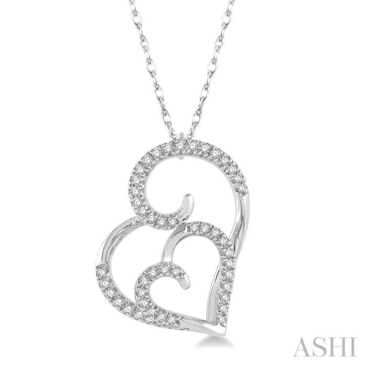 1/6 ctw Double Heart Round Cut Diamond Pendant With Link Chain in 10K White Gold