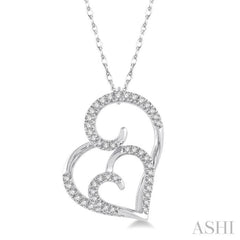 1/6 ctw Double Heart Round Cut Diamond Pendant With Link Chain in 10K White Gold