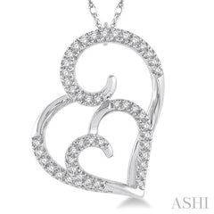 1/6 ctw Double Heart Round Cut Diamond Pendant With Link Chain in 10K White Gold