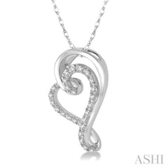 1/6 ctw Split Side Double Heart Round Cut Diamond Pendant With Link Chain in 10K White Gold