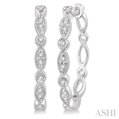 1/6 ctw Marquise & Circle Motif Round Cut Diamond Hoop Earrings in 10K White Gold